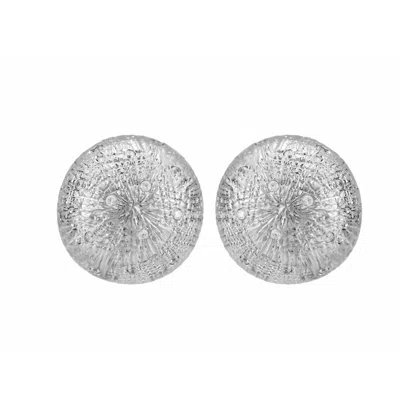 Onewildone Women's Delusional Optimism Vintage Textured Large Round Crystal Dome Silver Earrings