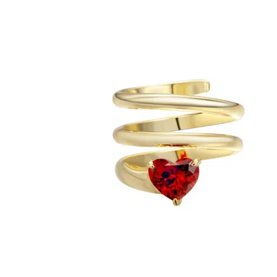 Onewildone Women's Gold / Red Lucky Girl Heart Spiral Pinky Ring In Multi