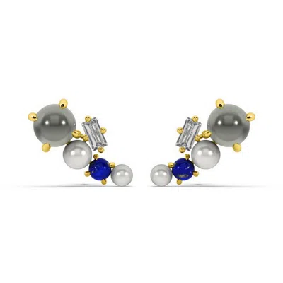 Oni Fine Jewelry Women's Moonstone, Pearl & Lapis Cluster Quinta-stud - Gold