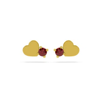 Oni Fine Jewelry Women's Ruby Heart Stud - Gold