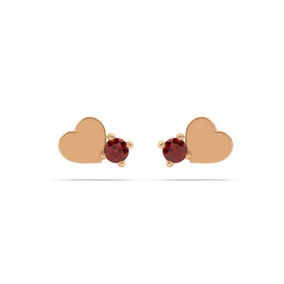 Oni Fine Jewelry Women's Ruby Heart Stud - Rose Gold