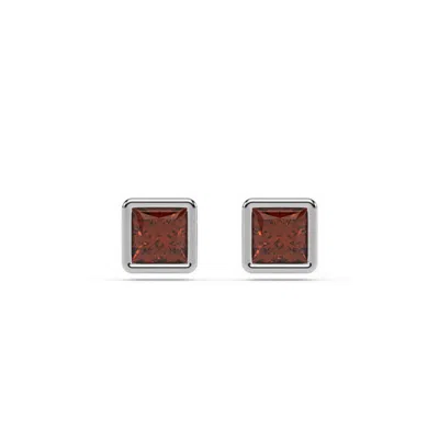 Oni Fine Jewelry Women's Silver Garnet Square Stud