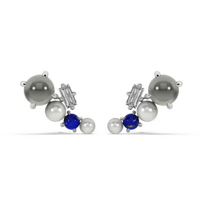 Oni Fine Jewelry Women's Silver Moonstone, Pearl & Lapis Cluster Quinta-stud In Multi