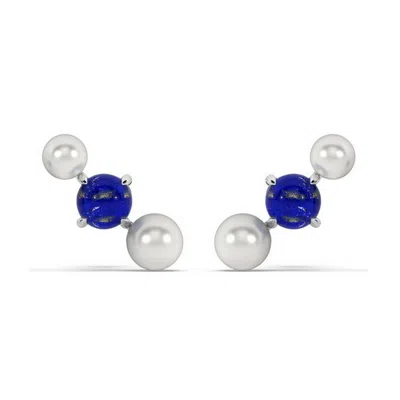 Oni Fine Jewelry Women's Silver Pearl & Lapis Cluster Tri-stud In Metallic
