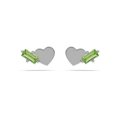 Oni Fine Jewelry Women's Silver Peridot Heart Stud