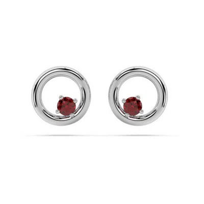 Oni Fine Jewelry Women's Silver Round Ruby Donut Stud