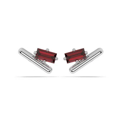 Oni Fine Jewelry Women's Silver Ruby Bar Stud