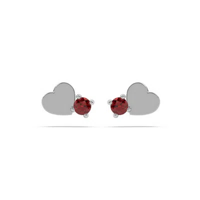Oni Fine Jewelry Women's Silver Ruby Heart Stud