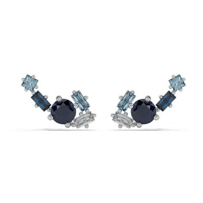 Oni Fine Jewelry Women's Silver Sapphire, Aquamarine & Diamond Cluster Quinta-stud In Multi
