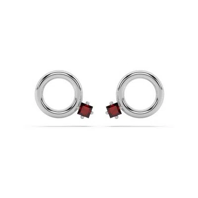 Oni Fine Jewelry Women's Silver Square Ruby Donut Stud