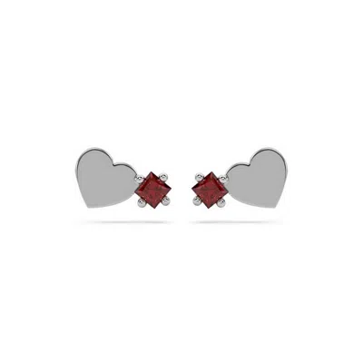 Oni Fine Jewelry Women's Silver Square Ruby Heart Stud