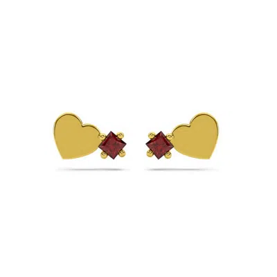Oni Fine Jewelry Women's Square Ruby Heart Stud - Gold