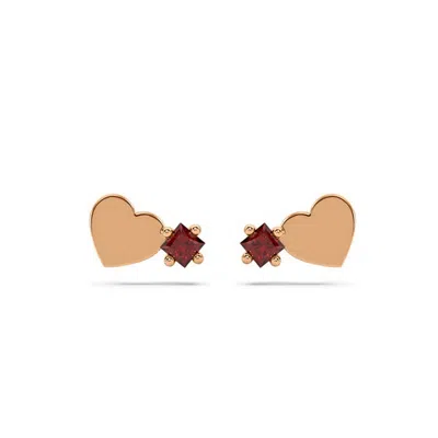 Oni Fine Jewelry Women's Square Ruby Heart Stud - Rose Gold