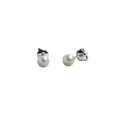 Oni Women's Silver Pearl Studs In White
