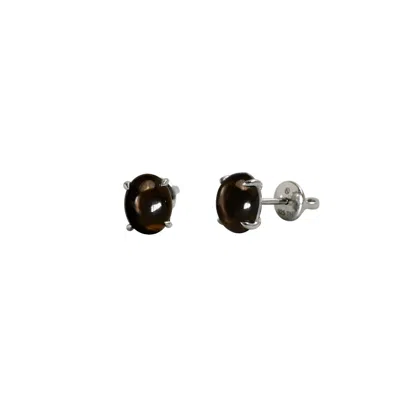 Oni Women's Silver Smokey Quartz Studs In Black