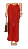 Onia Air Linen Pleated Trouser In 다크 레드