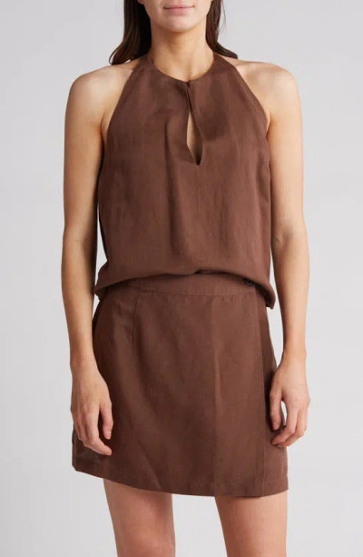 Onia Air Linen Keyhole Halter Top Hickory Xs