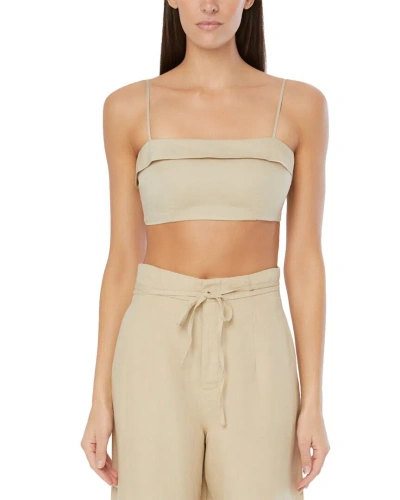 Onia Air Linen-blend Foldover Cropped Top In Beige