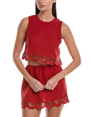 ONIA AIR LINEN-BLEND SCALLOP TANK