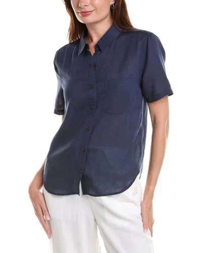 Onia Air Linen-blend Short Sleeve Shirt In Blue