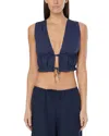 Onia Air Linen Tie-front Crop Top In Blue