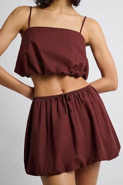 Onia Air Linen Bubble Crop Top In Rum, Women's At Urban Outfitters In Brown