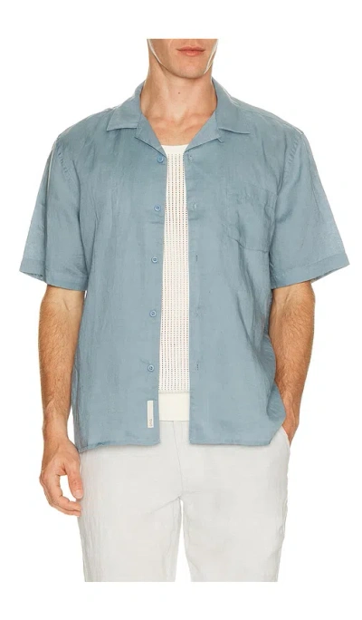 Onia Air Linen Convertible Vacation Shirt In Blue