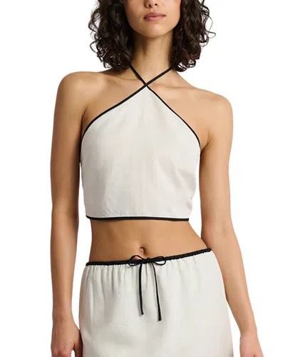 Onia Air Linen Cropped Linen-blend Halter Top In Egret/black
