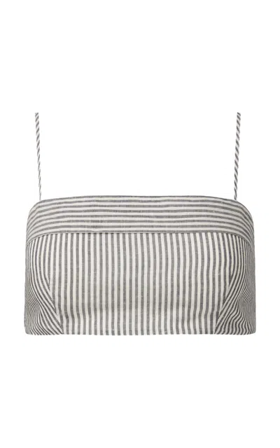 Onia Air Linen Cropped Top In Deep Navy/white