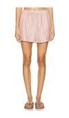 Shop Onia Air Linen Elastic Drawstring Short In Oxblood & White