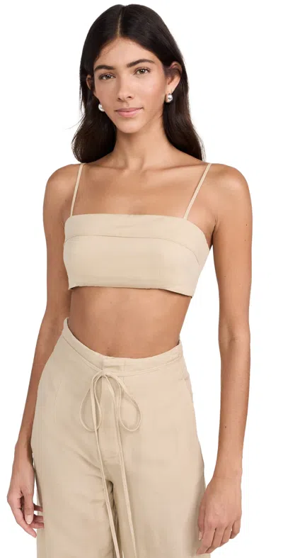 Onia Air Linen Fold Over Cropped Top Jute In Beige