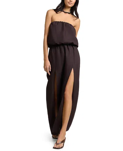 Onia Air Linen High Slit Maxi Dress In Brown