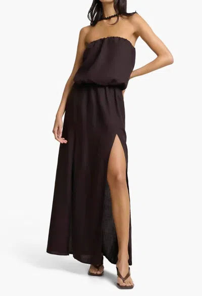 Onia Air Linen High Slit Maxi Dress In Espresso In Brown