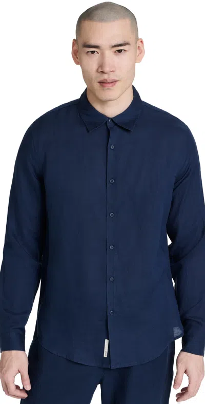 Onia Air Linen Long Sleeve Shirt Deep Navy In Blue
