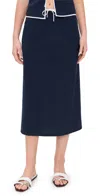 Onia Air Linen Midi Skirt Deep Navy/white In Deep Navy/white