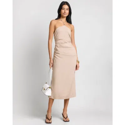 Onia Air Linen Ruched Halter Dress In Brown