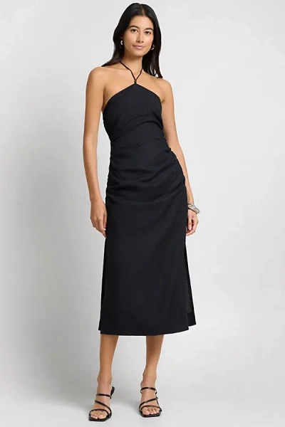 Onia Air Linen Ruched Halter Dress In Black, Women's At Urban Outfitters