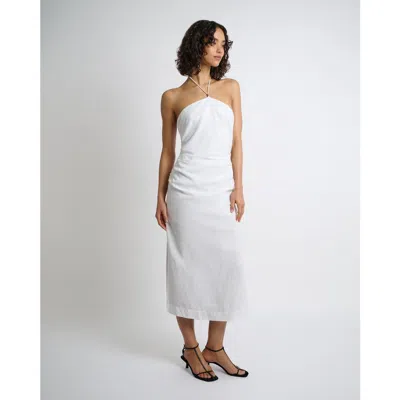 Onia Air Linen Ruched Halter Dress In White