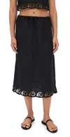 Onia Air Linen-blend Scallop Midi Skirt In Black