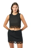 Onia Air Linen Scallop Tank Top In Black