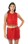 Onia Air Linen Scallop Tank Top In Dark Red