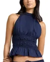 Onia Air Linen Smocked Halter Top In Blue