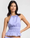 Onia Air Linen Smocked Halter Top In Blue