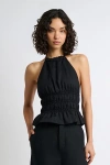Onia Air Linen Smocked Halter Top In Black