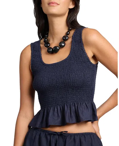 Onia Air Linen Smocked Tank Top In Blue