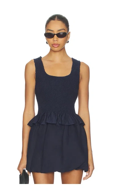 Onia Air Linen Smocked Tank Top In Blue