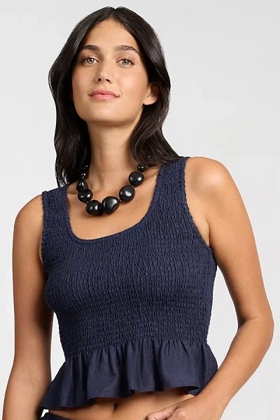 Onia Air Linen Smocked Tank In Blue