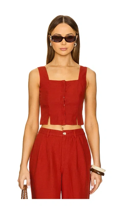 Onia Air Linen Square Neck Top In Dark Red