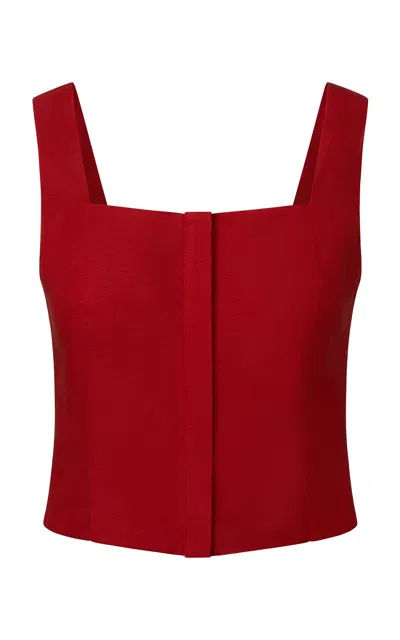 Onia Air Linen Square Neck Top In Dark Red