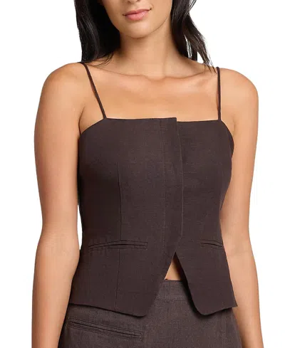 Onia Air Linen Straight Neck Top In Brown